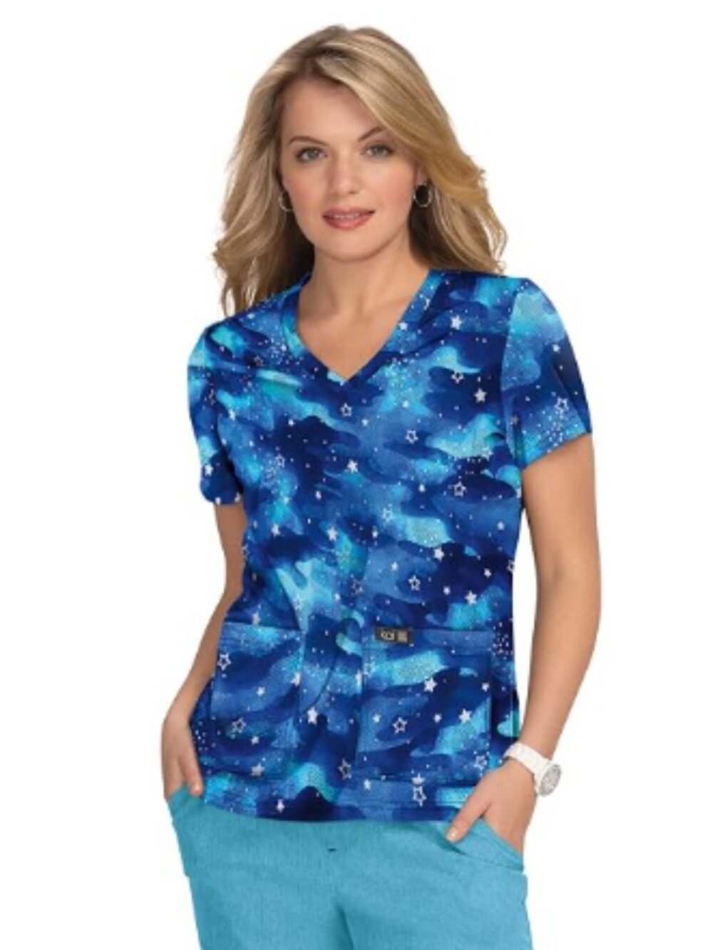 Koi Basics Leslie Top- Camo Starlette Electric Blue